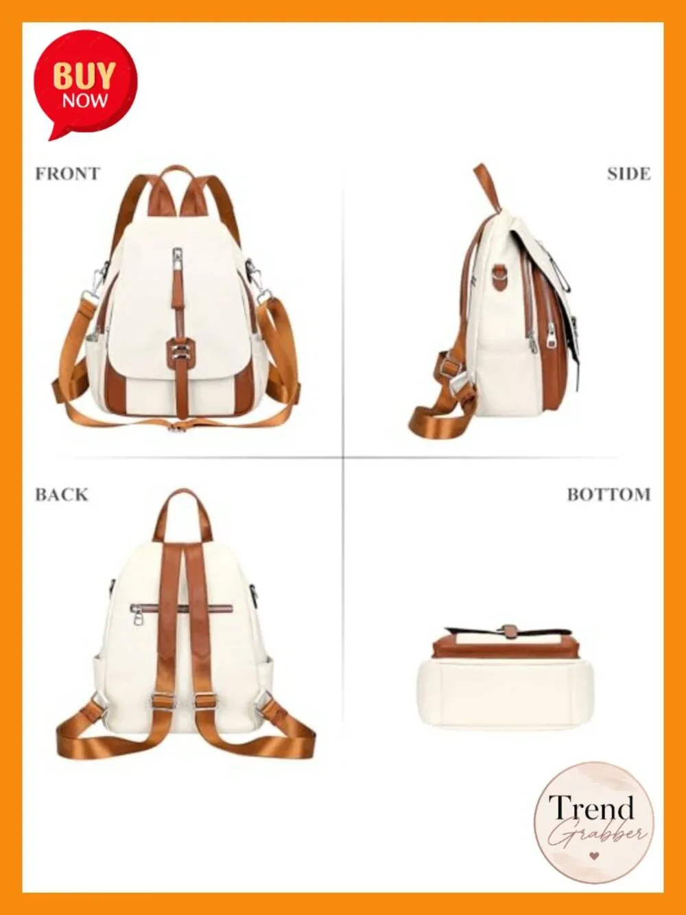Genuine Leather Convertible Backpack Purse Flap Design Fits iPad, Women's